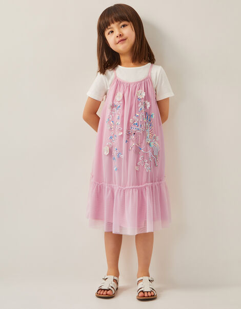 Unicorn Embellished T-Shirt & Tulle Dress Set, Multi (MULTI), large