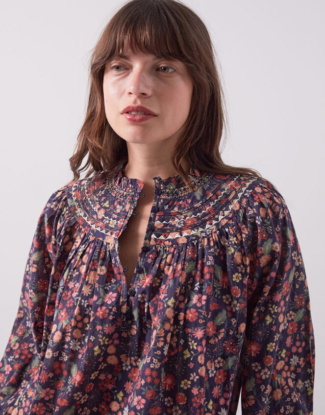 East Mariel Floral Print Cotton Blouse , Multi (MULTI), large