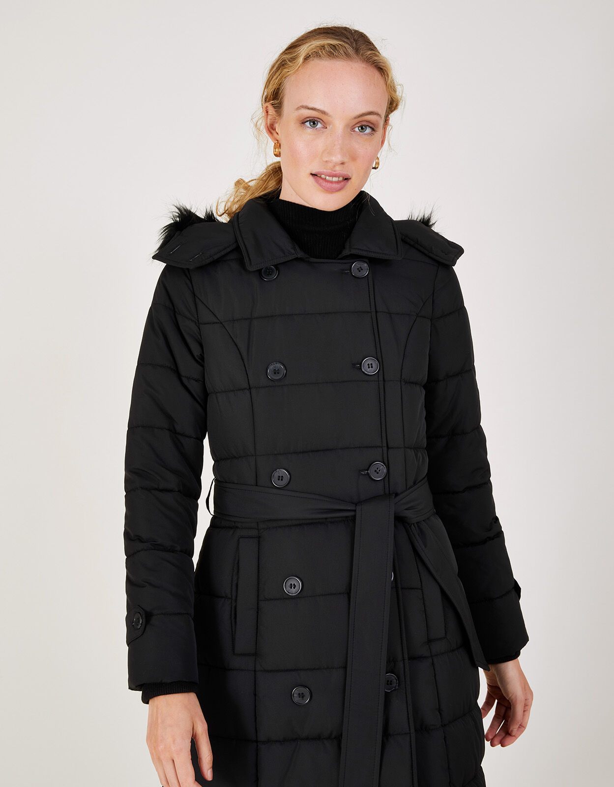 Black belted top padded coat