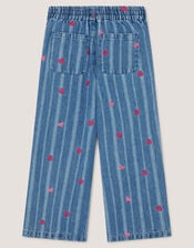 Embroidered Heart Stripe Denim Jeans, Blue (BLUE), large