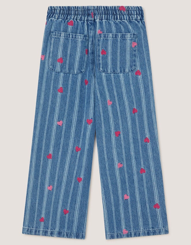 Embroidered Heart Stripe Denim Jeans, Blue (BLUE), large
