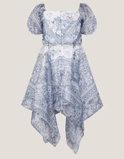Paris Paisley Print Hanky Hem Dress, Blue (BLUE), large