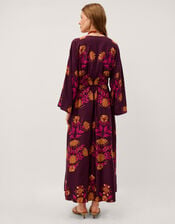 Koa Long Sleeve Floral Midi Dress, Red (BERRY), large