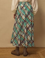 East Clarissa Hand-Painted Check Print Midi Skirt, Teal (TEAL), large