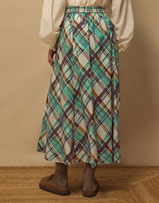 East Clarissa Hand-Painted Check Print Midi Skirt, Teal (TEAL), large