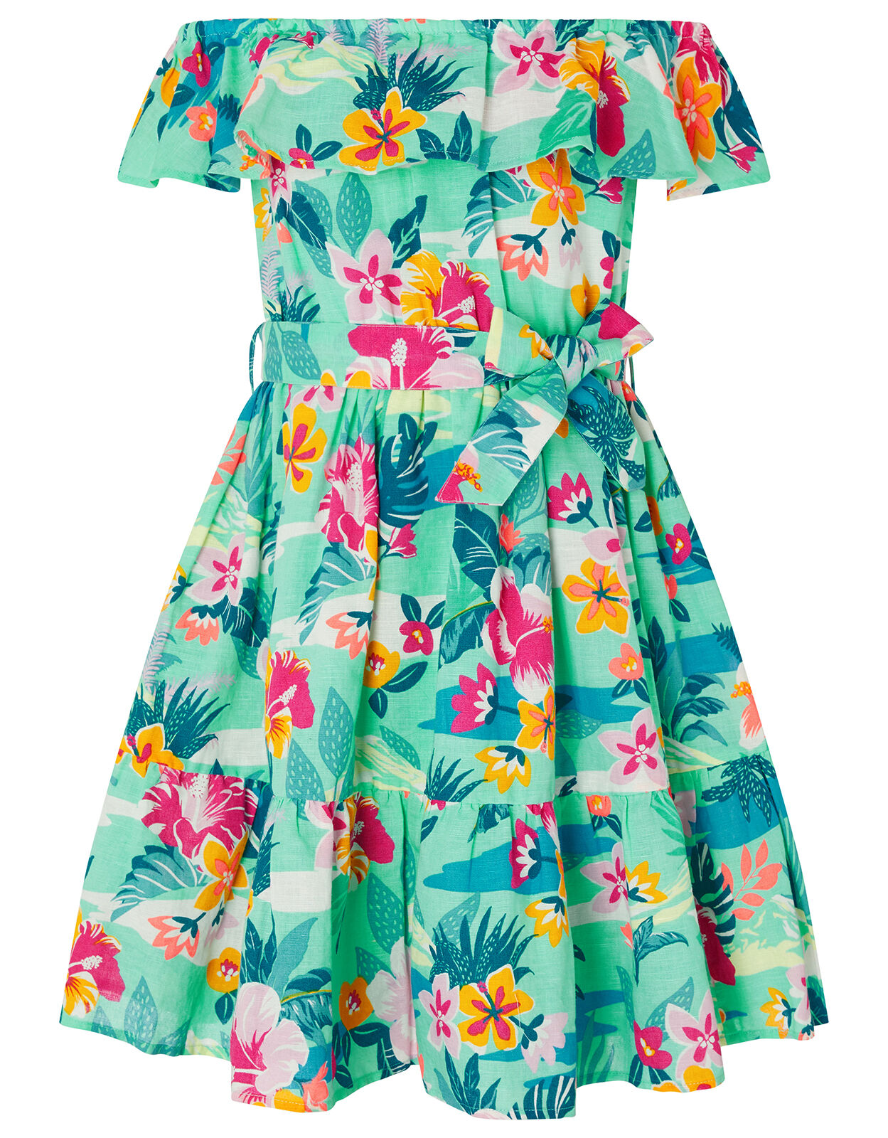 Petunia Floral Dress in Linen and Organic Cotton Green