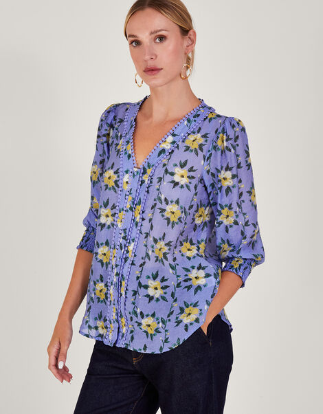Annie Floral Blouse, Blue (BLUE), large