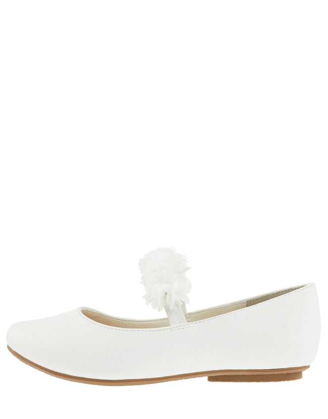 Cynthia Corsage Shimmer Ballerina Flat Shoes, Ivory (IVORY), large