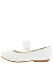 Cynthia Corsage Shimmer Ballerina Flat Shoes, Ivory (IVORY), large