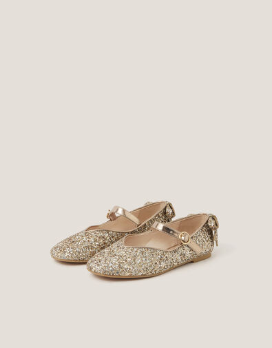 Glitter Back Bow Ballet Flats, Gold (ROSE GOLD), large