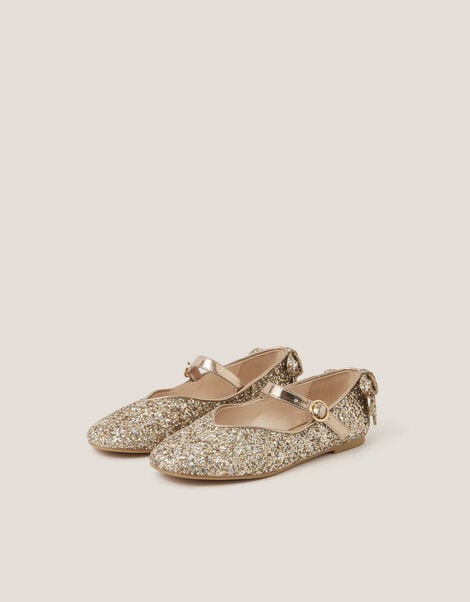 Glitter Back Bow Ballet Flats, Gold (ROSE GOLD), large