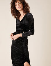 Hattie Heat-Seal Gem Velvet Maxi Dress, Black (BLACK), large