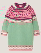 Butterfly Fair Isle Jumper Dress, Green (GREEN), large