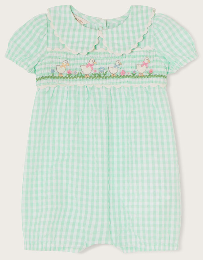 Newborn Gingham Duck Romper , Green (GREEN), large