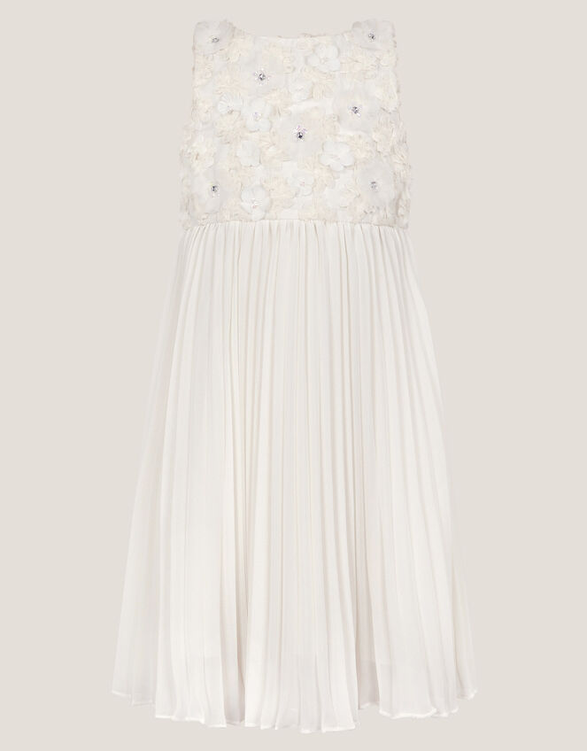 Delores Applique Floral Pleat Dress, Ivory (IVORY), large