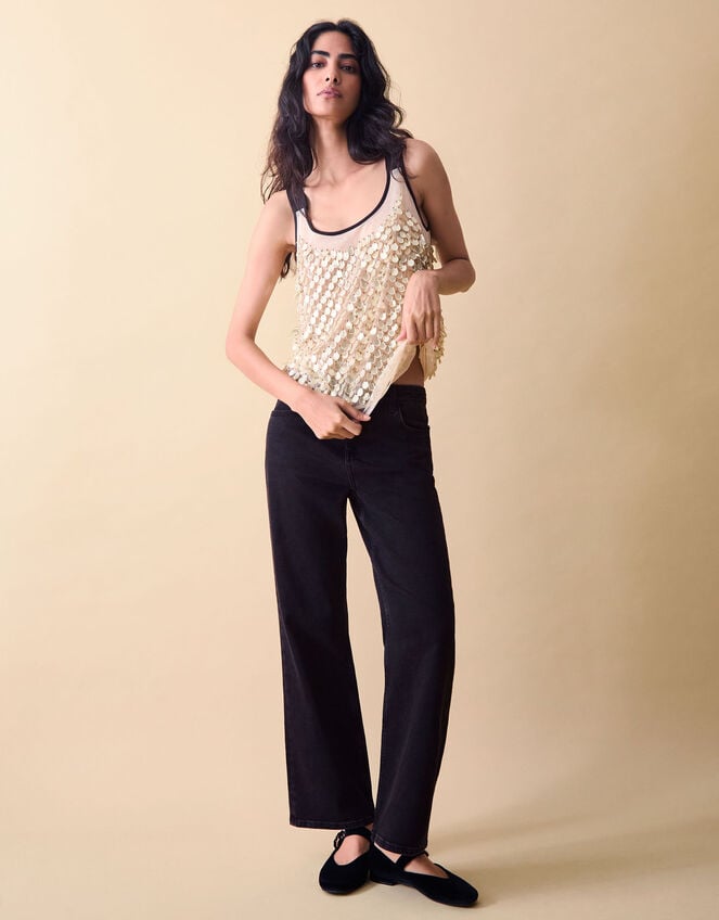 Clemence Solene Teardrop Sequin Tank Top, Nude (NUDE), large