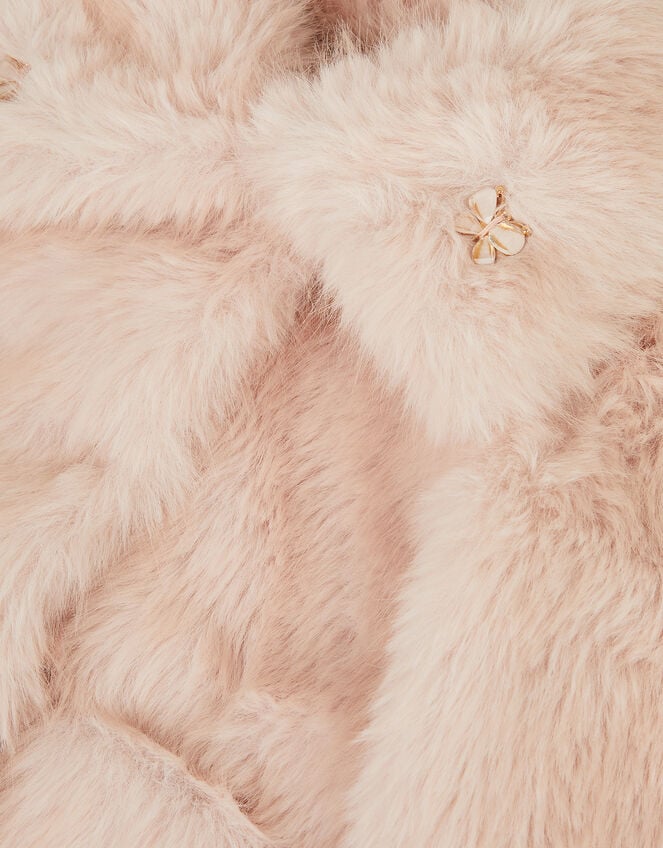 Butterfly Embellished Faux Fur Coat, Pink (PINK), large