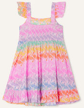 Flamingo Stripe Frill Front Dress, Pink (PINK), large