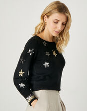 Eva Sequin Star Jumper, Black (BLACK), large