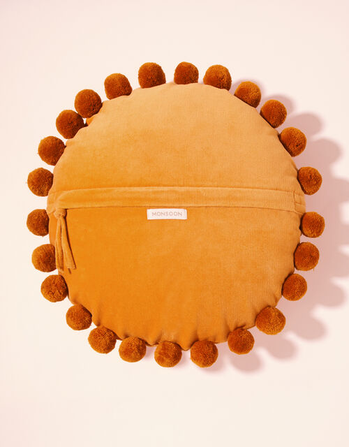 Pom Pom Trim Velvet Round Cushion Cushions Monsoon Global