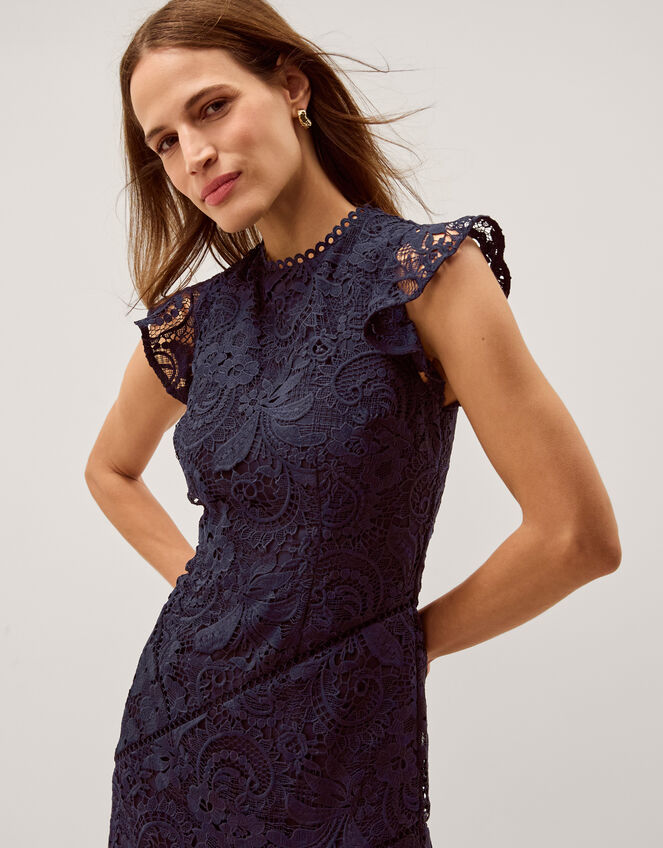 Gina Floral Lace Midi Dress, Blue (NAVY), large