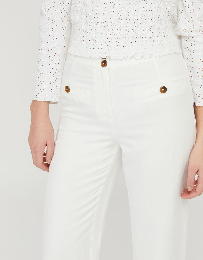 Charlotte Short-Length Trousers in Linen Blend, White (WHITE), large