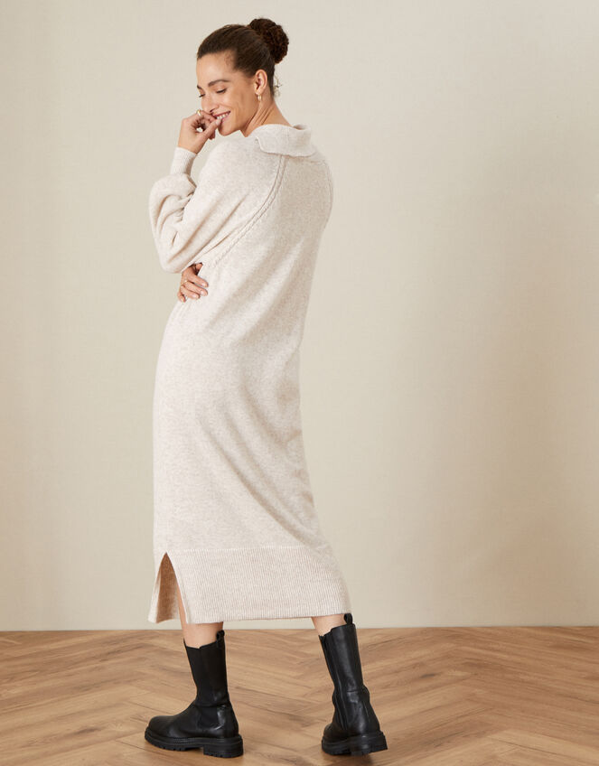 Plain Split Neck Dress, Camel (OATMEAL), large