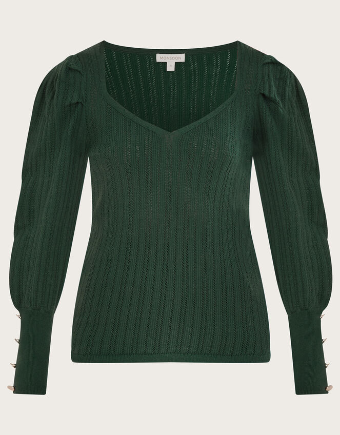 Stitch Sweetheart Neckline Sweater in Recycled Polyester, Green (GREEN), large