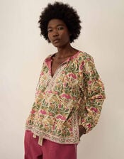 East Aurelie Hand-Woodblock Botanical Print Cotton Top, Multi (MULTI), large