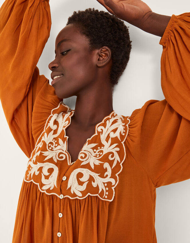 Jenna Embroidered Blouson Blouse, Copper (COPPER), large