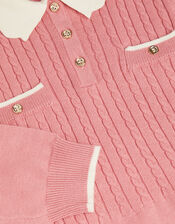 Long Sleeve Cable Knitted Dress, Pink (PINK), large
