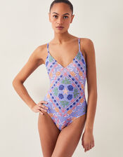 Mabel Shell Print Swimsuit, Blue (BLUE), large