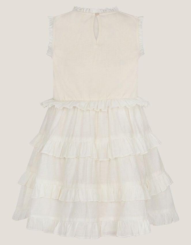 Crochet Yoke Ruffle Dress, Ivory (IVORY), large