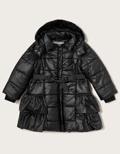 Shimmer Tiered Padded Coat with Hood, Black (BLACK), large