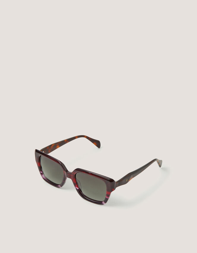 Acetate Tort Angled Square Sunglasses, , large