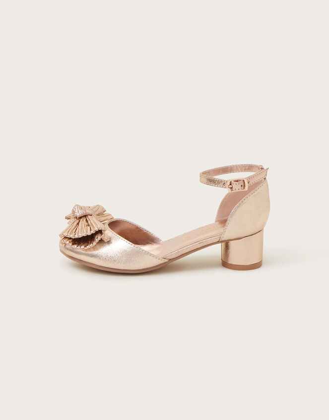 Pleated Bow Two-Part Heels, Gold (ROSE GOLD), large