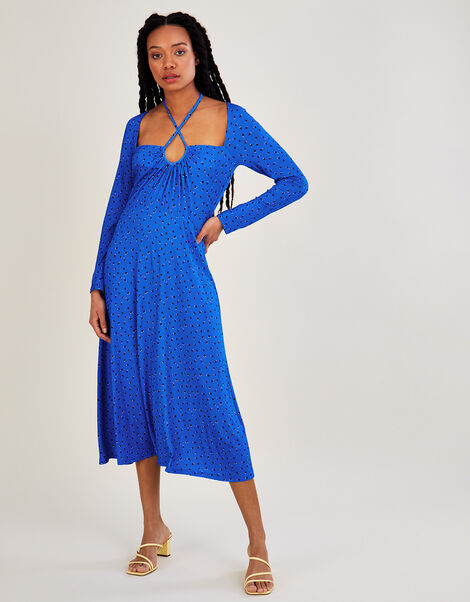Cut Out Spot Jersey Dress Blue, Blue (COBALT), large