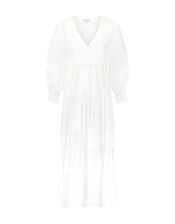 East Lesia Long Sleeve Tiered Midi Dress, White (WHITE), large