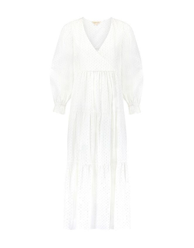 East Lesia Long Sleeve Tiered Midi Dress, White (WHITE), large