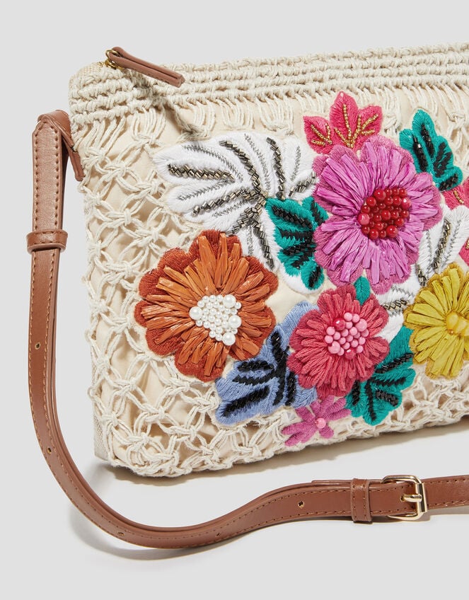 Zoe Embroidered Crochet Crossbody Bag, , large