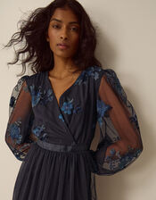 Charlotte Floral Embroidered Mesh Midi Dress, Blue (NAVY), large