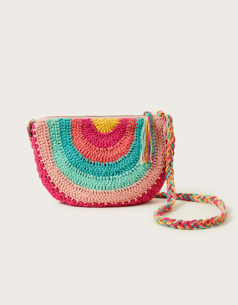 Festival Rainbow Crochet Slouch Bag, , large