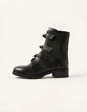 Bow Detail Biker Boots, Black (BLACK), large