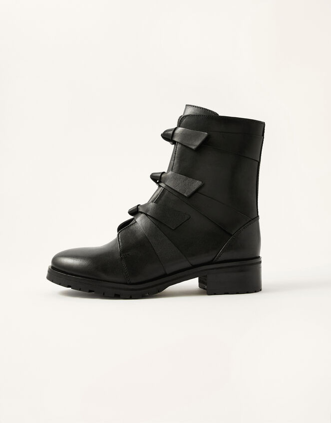 Bow Detail Biker Boots, Black (BLACK), large
