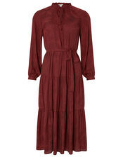 Faye Palm Print Satin Midi Dress, Red (BERRY), large