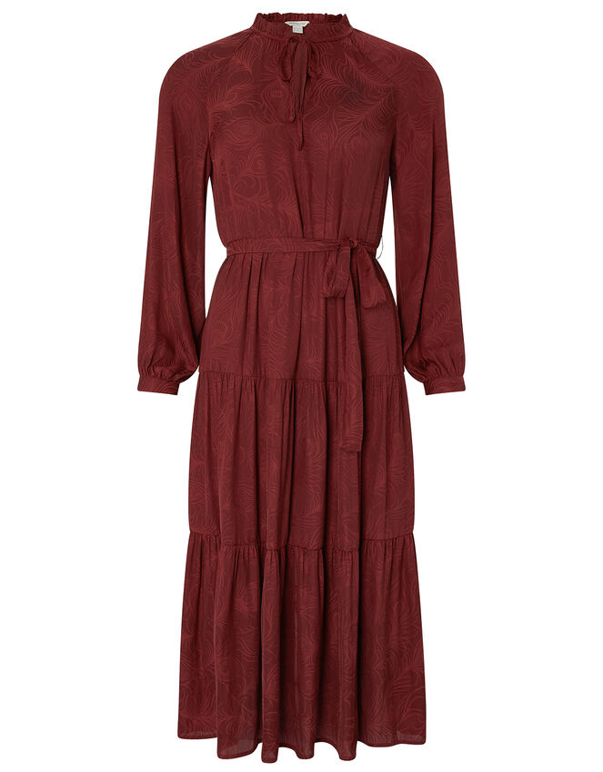 Faye Palm Print Satin Midi Dress, Red (BERRY), large
