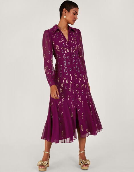 Eliza Embellished Shirt Dress, Red (BERRY), large