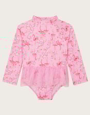 Baby Long Sleeve Flamingo UPF50 Swimsuit, Pink (PINK), large