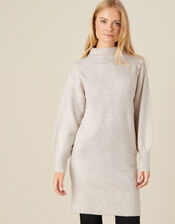 Carys Button Shoulder Knit Dress, Camel (OATMEAL), large