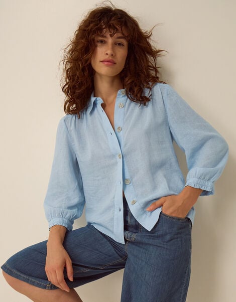Emily Linen Blend Shirt, Blue (BLUE), large